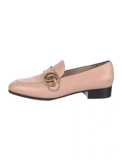 Pre-owned Gucci Double G Logo Leather Loafers In Pink