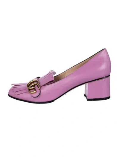 Pre-owned Gucci Double G Logo Leather Loafers In Pink