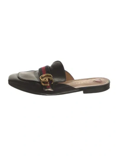 Pre-owned Gucci Double G Logo Leather Mules In Black