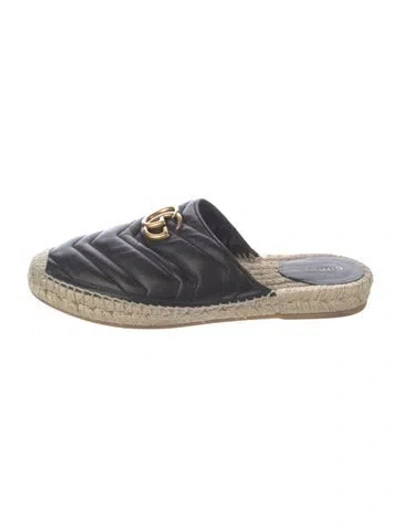 Pre-owned Gucci Double G Logo Leather Mules In Black