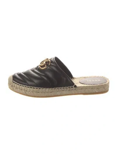 Pre-owned Gucci Double G Logo Leather Mules In Black