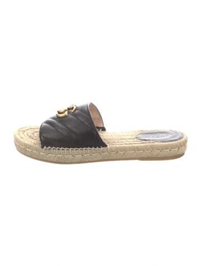 Pre-owned Gucci Double G Logo Leather Mules In Black