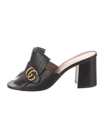 Pre-owned Gucci Double G Logo Leather Mules In Black