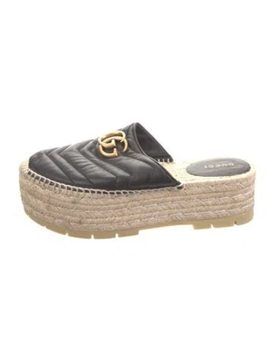 Pre-owned Gucci Double G Logo Leather Mules In Black