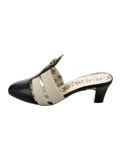 Pre-owned Gucci Double G Logo Leather Mules In Black