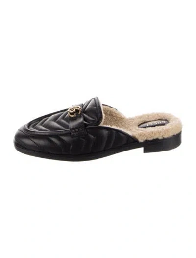 Pre-owned Gucci Double G Logo Leather Mules In Black