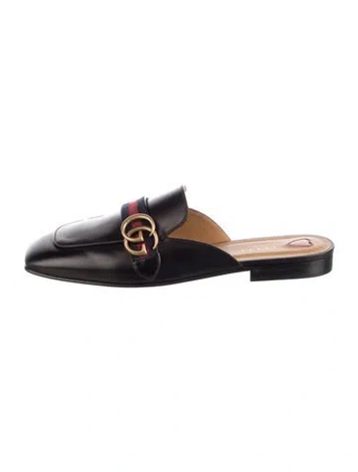 Pre-owned Gucci Double G Logo Leather Mules In Black