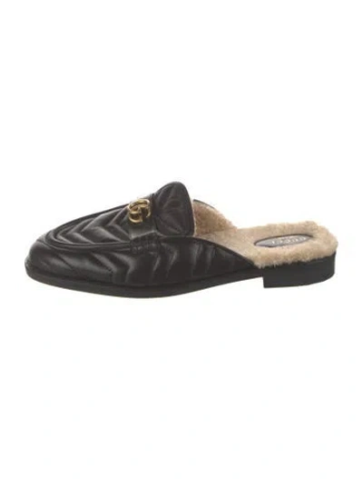 Pre-owned Gucci Double G Logo Leather Mules In Black