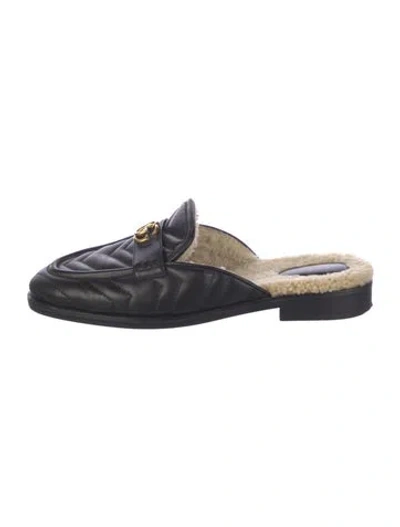 Pre-owned Gucci Double G Logo Leather Mules In Blue