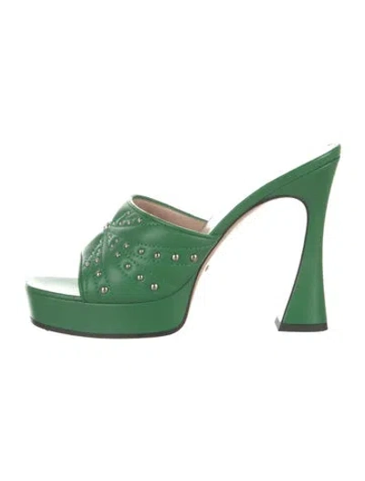 Pre-owned Gucci Double G Logo Leather Mules In Green