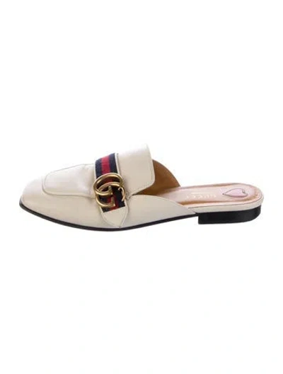 Pre-owned Gucci Double G Logo Leather Mules In Neutral