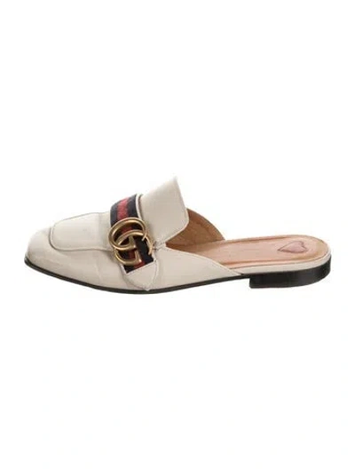 Pre-owned Gucci Double G Logo Leather Mules In Neutral