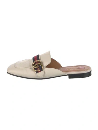 Pre-owned Gucci Double G Logo Leather Mules In Neutral