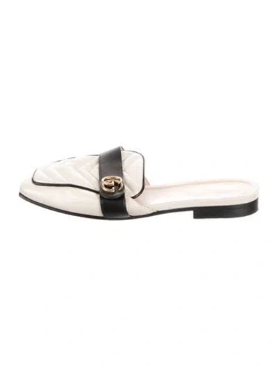Pre-owned Gucci Double G Logo Leather Mules In Neutral