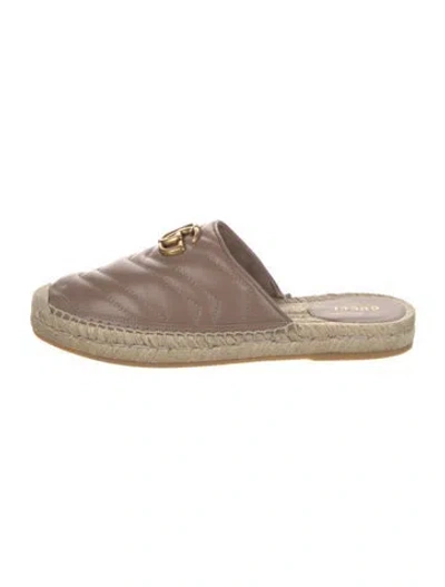 Pre-owned Gucci Double G Logo Leather Mules In Neutral