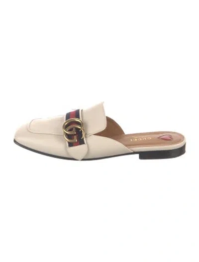 Pre-owned Gucci Double G Logo Leather Mules In Neutral
