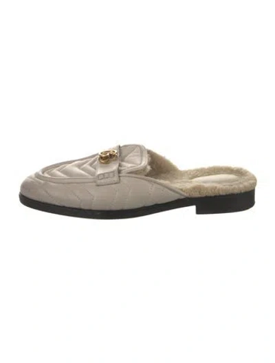 Pre-owned Gucci Double G Logo Leather Mules In Neutrals