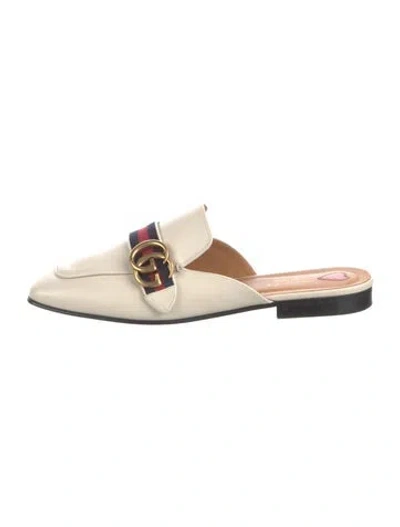 Pre-owned Gucci Double G Logo Leather Mules In White