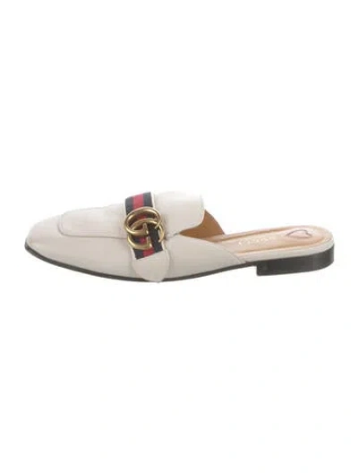 Pre-owned Gucci Double G Logo Leather Mules In White