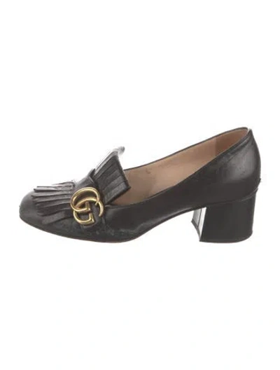 Pre-owned Gucci Double G Logo Leather Pumps In Black