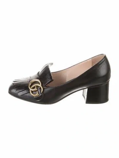 Pre-owned Gucci Double G Logo Leather Pumps In Black