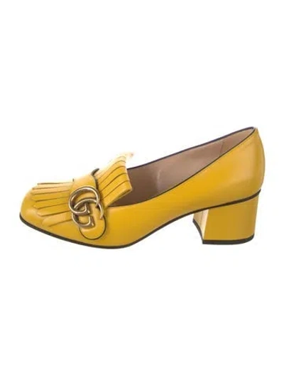 Pre-owned Gucci Double G Logo Leather Pumps In Yellow