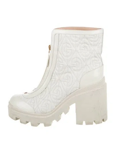 Pre-owned Gucci Double G Logo Leather Rain Boots In White