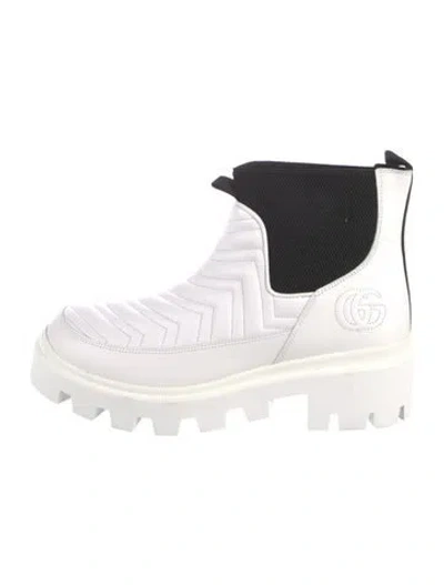 Pre-owned Gucci Double G Logo Leather Rain Boots In White