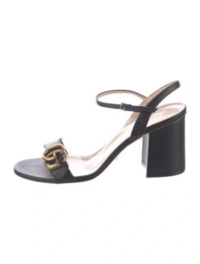 Pre-owned Gucci Double G Logo Leather Sandals In Black