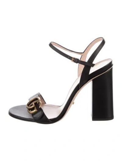 Pre-owned Gucci Double G Logo Leather Sandals In Black