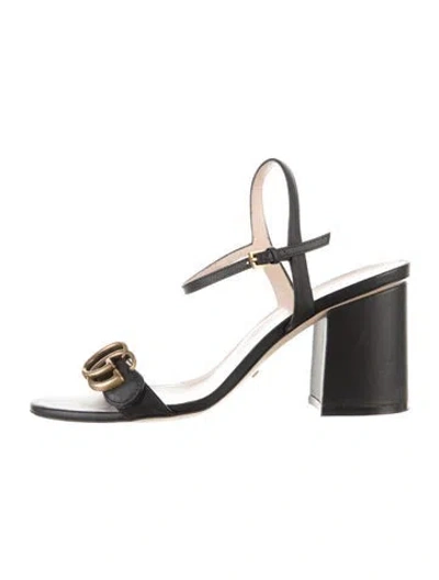 Pre-owned Gucci Double G Logo Leather Sandals In Black