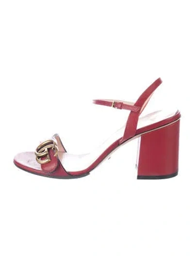 Pre-owned Gucci Double G Logo Leather Sandals In Red