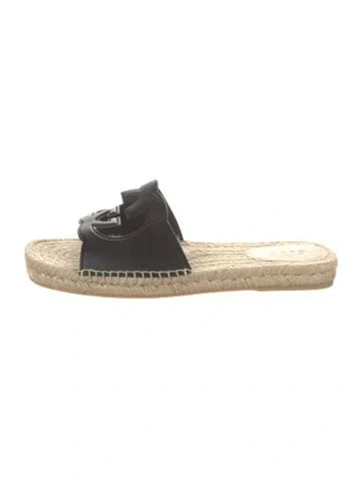 Pre-owned Gucci Double G Logo Leather Slides In Black