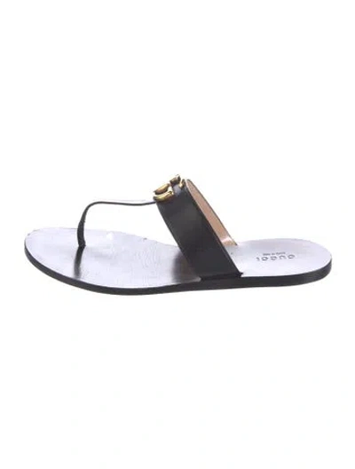 Pre-owned Gucci Double G Logo Leather Slides In Black