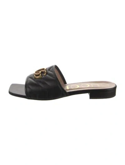 Pre-owned Gucci Double G Logo Leather Slides In Black