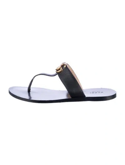 Pre-owned Gucci Double G Logo Leather Slides In Blue