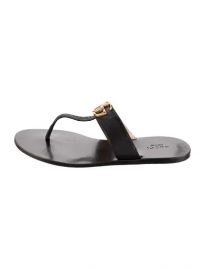 Pre-owned Gucci Double G Logo Leather Slides In Gray