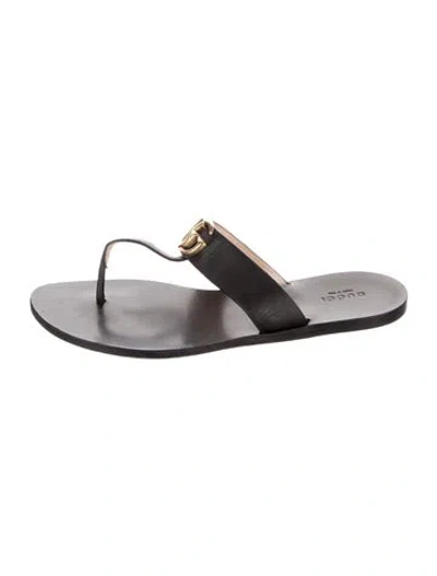 Pre-owned Gucci Double G Logo Leather Slides In Neutral
