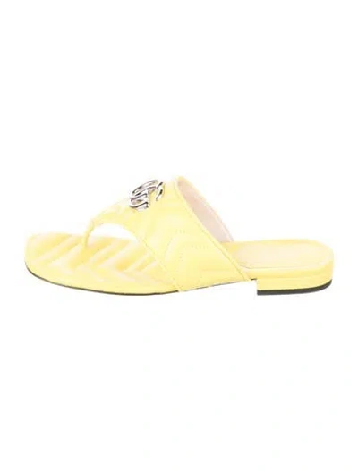 Pre-owned Gucci Double G Logo Leather Slides In Yellow