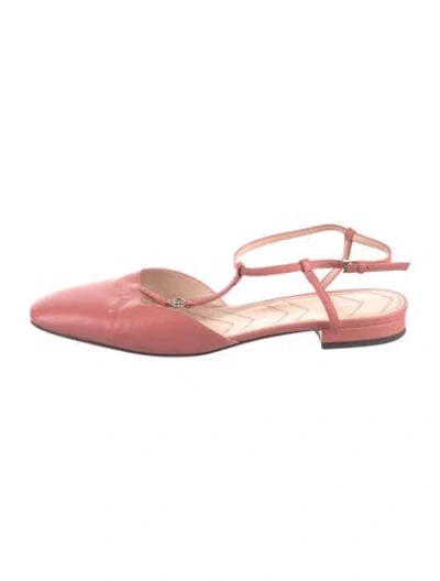 Pre-owned Gucci Double G Logo Leather Slingback Flats In Pink