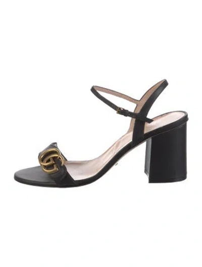 Pre-owned Gucci Double G Logo Leather Slingback Sandals In Black