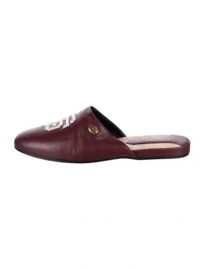 Pre-owned Gucci Double G Logo Leather Slippers In Burgundy