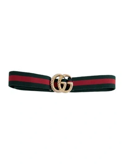 Pre-owned Gucci Double G Logo Leather Trim Embellishment Waist Belt In Green