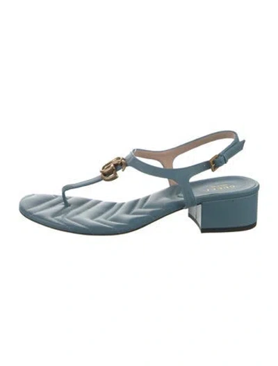 Pre-owned Gucci Double G Logo Leather T-strap Sandals In Blue