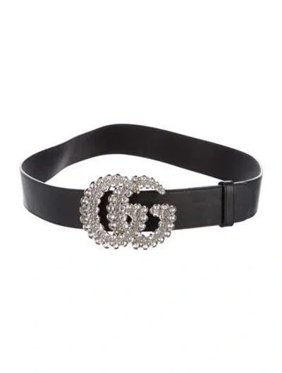 Pre-owned Gucci Double G Logo Leather Waist Belt In Black