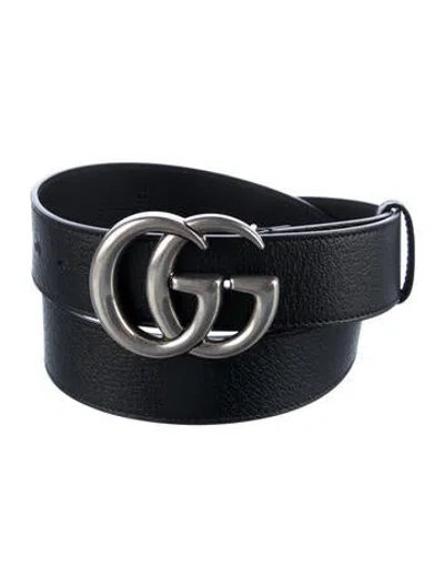 Pre-owned Gucci Double G Logo Leather Waist Belt In Black