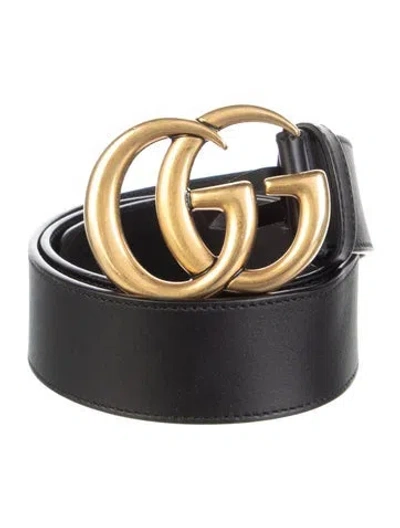 Pre-owned Gucci Double G Logo Leather Waist Belt In Black