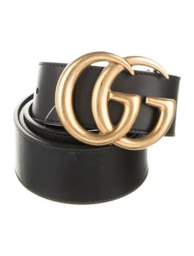 Pre-owned Gucci Double G Logo Leather Waist Belt In Black