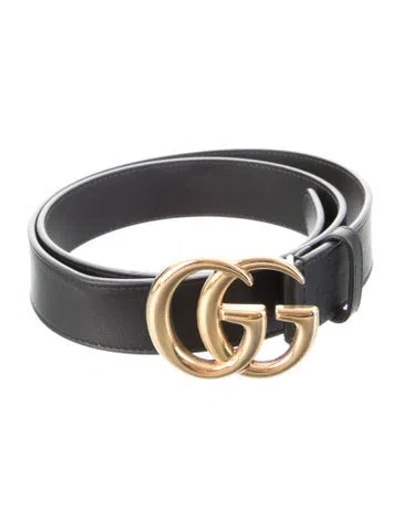 Pre-owned Gucci Double G Logo Leather Waist Belt In Black
