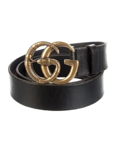 Pre-owned Gucci Double G Logo Leather Waist Belt In Black
